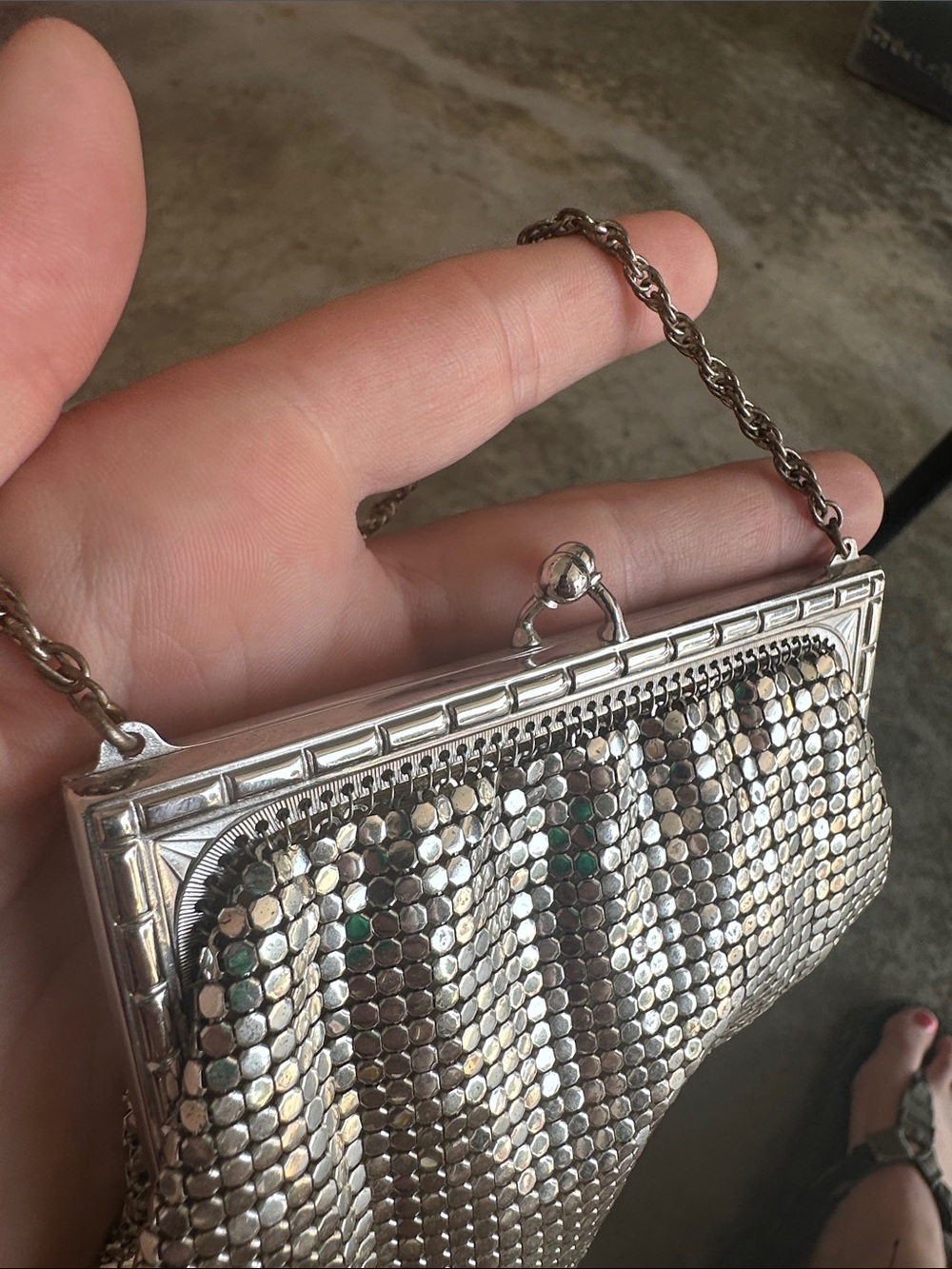 Vintage whiting & Davis Silver Mesh Evening Bag with Chain Handle - Picture 8 of 8